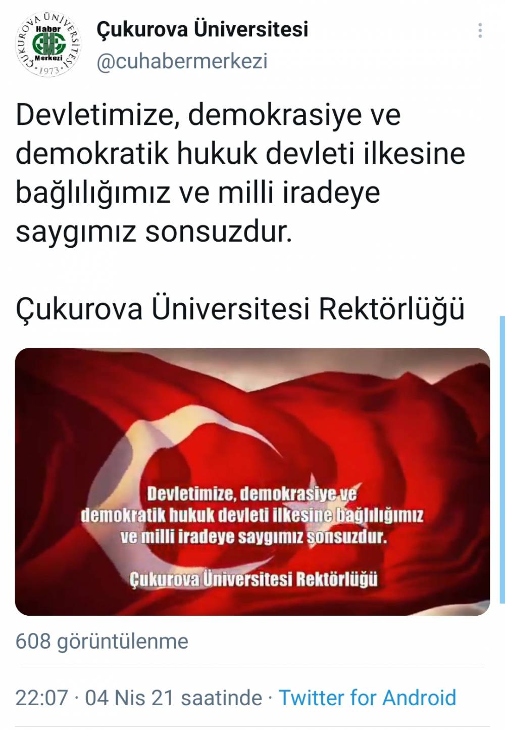 Rektör Prof. Dr. Meryem Tuncel:  “Devletimize Bağlılığımız, Milli İradeye Saygımız Sonsuzdur…”