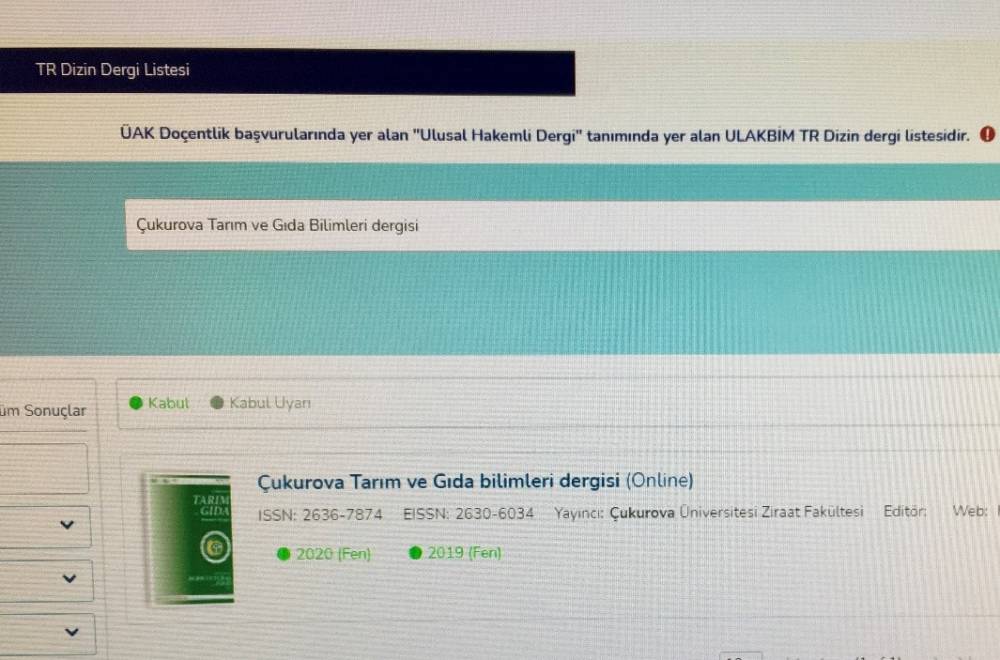 ÇÜ Ziraat Fakültesinin Dergisi TÜBİTAK ULAKBİM TR Dizinine Girdi